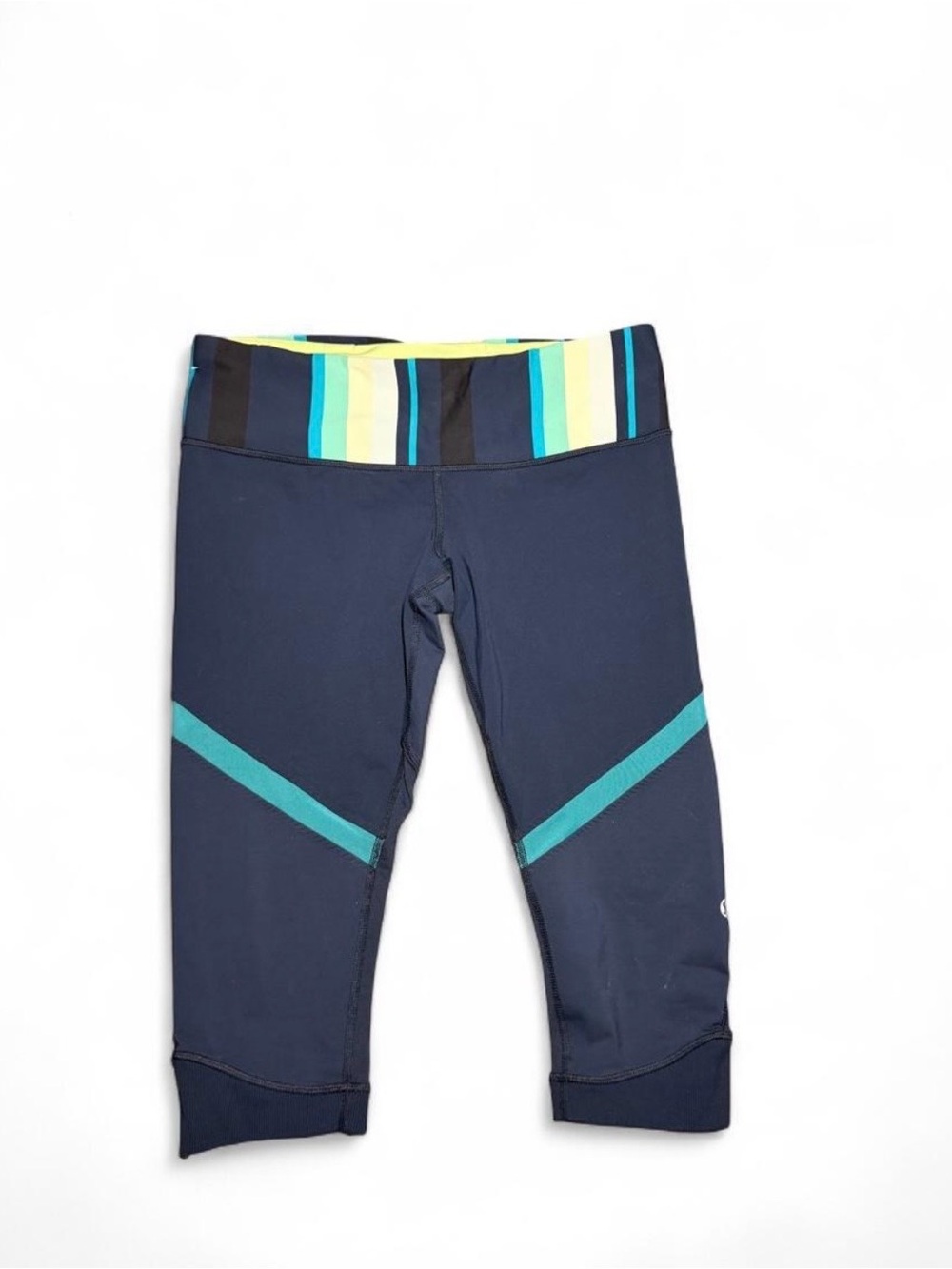 Lululemon women Navy Capri Leggings with Striped Waistband